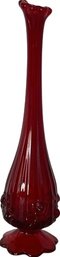 Fenton Red Glass Vase Stands 10' Tall, Stamped
