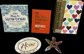 Inspirational Books, Decor & Journal. Also A Beautiful Glass Starfish Paperweight.