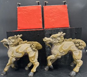 Pair Of Chinese Dragon Figurine Statues, 9.5x10 In