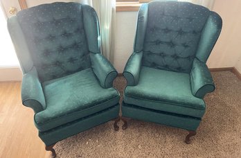 (2) Emerald Green Memphis Armchairs 30Wx32Lx38H