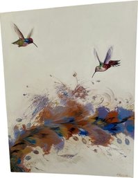 Flowers And Birds Acrylic Painting On Canvas Signed By Artist Irini Karpikoti (27.5x35.5x1.5)