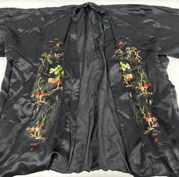 Black Embroidered Silk Robe/kimono