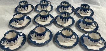 Ceramic Cups And Saucers. Blue And Creamy White.