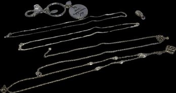 4 Silver Tone Necklaces, Key Chain, Pendant