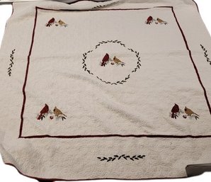 Blanket With Embroidered Birds And Holly. 90'90'