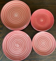 Red Swirl Hand Painted Plate Collection, Larger Plates (7) Smaller Plates (4)
