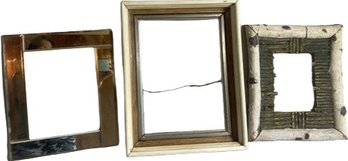 3 Picture Frames Of Varying Materials. 2 Are 11x13 1 Is 13x17. Lg Frame Has Some Damage.