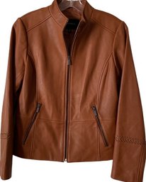 Ladies Leather Lined Jacket. Nieman Marcus. See Photo For Sleeve Detailed Design. Rich Brown In Color.