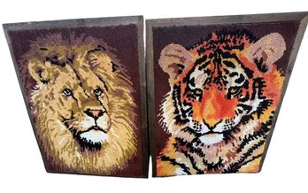 Large Lion & Tiger Yarn Artwork: 50 X 38