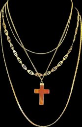 4 Gold Tone Necklaces, Cross Pendant