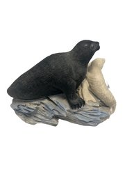 Household Decor: Seal Statue (4x6) And 2 Silver Colored Geometric Statues (14 & 7)