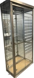 Glass Display Case With Lights And 5 Glass Shelves, Some Shelf Pegs Missing, 37x16.5x79H