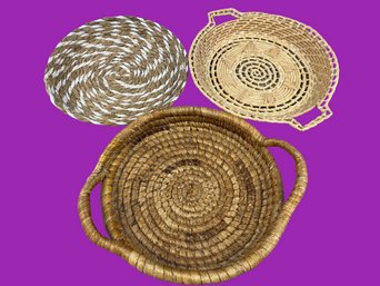 3 Unique Woven Baskets, Largest Is 13x20'