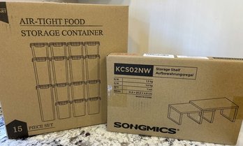 Air-Tight Food Storage Container 15 Piece Set & Storage Shelf (Dimensions Are Printed On The Box)