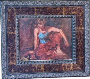 Framed Lady Sitting On Ground, 15.5x13.6 Artwork