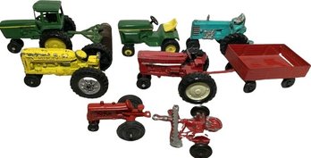 Collection Of Toy Tractors And Tractor Attachments From John Deere, International, Hubley And More