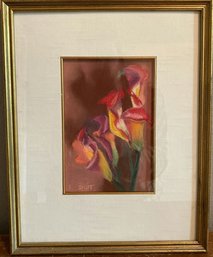 Framed Acrylic Floral Painting (Signed By Artist DWT)-12x15