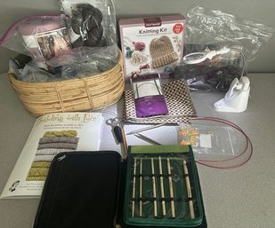 Knitting Needles, Kit, Magnifier, Yarn, Knit Picks Bag And Basket