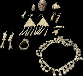 Asian Inspired Jewelry: Bell Bracelet, Pieced Earrings, Rings, Pendants