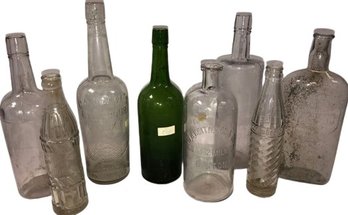 8 Tall Glass Bottles, Garrington, W.H. Keith, Rye & Bour Whisky