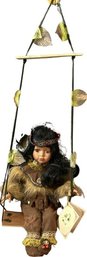 American Indian Themed Doll With Hanging Swing (Doll 10in Tall)