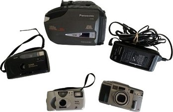 Panasonic Camcorder With Battery Charger And 3 Cameras. Not Tested