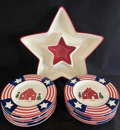 Stars & Stripes Plates (8) & Star Shaped Serving Dish.