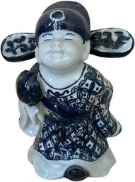 Blue Chinese Ceramic Boy 7in Tall