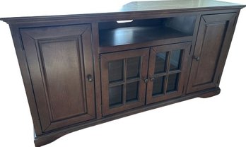 Wood & Glass Console From Mexico. Use As TV/Entertainment Center. 64x17x32H