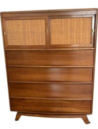 Mid Century Cherry Dresser With Cane Doors, 36x21x47.5H