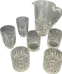 Glass Pitcher & 6 Glasses (2 Of Each Style). Pitcher 9 H