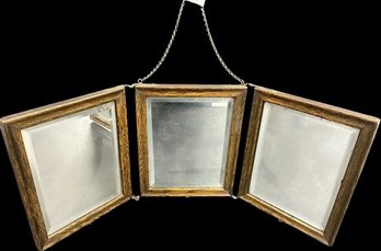 Antique Tri-Fold Mirror With Hanger & Feet Stands