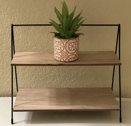 Two Tier Display Shelves With Faux Plant (12x10x5)