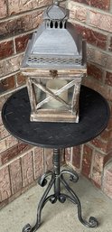 Table With Weaving Design Table Top-15x24x14 Lantern With Candle-14in Tall