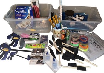 Craft Supplies-Foam Brushes, Clamps, Glue, Paint, Cloth