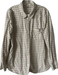 Faherty, Ladies Extra Large Blouse With Burgundy And Black Striping On Cream. Extra Button.