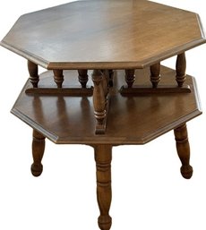 Double Deck Wood End Table. Octagon Shape.  26x26x24.5H