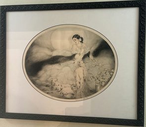 Framed Lady And Dogs Art, 26.25x32.25