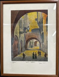 Framed Print Of A Street Scene, Signed By Artist -  17x13in