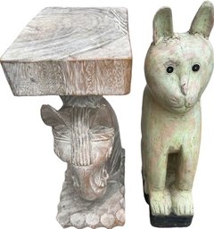 Wooden Horse And Cat Statues