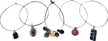 Five Choker Style Necklaces With Colorful Pendants