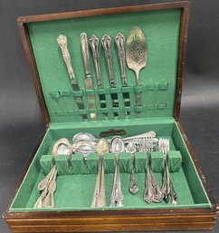 Stainless By Oneida, Fairfield Silver Plate Spoons, Fork And Other Silverwares With Wooden Case