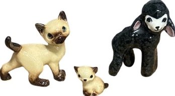 3 Tiny Figures, Cat, Kitten And Lamb