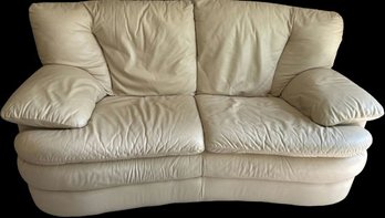 Leather Loveseat (off-white) 65 Long X 32 Deep X 32 Tall 1 Of 2