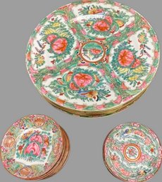 Vintage Rose Medallion Porcelain Plates And Bowls