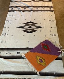 Navajo Blanket (with Tear) And Navajo Mat,  75x41, 24x13.5