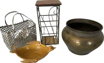 Metal Woven Tote, Duck Dish, Wood/Metal Stand, Decorative Pot