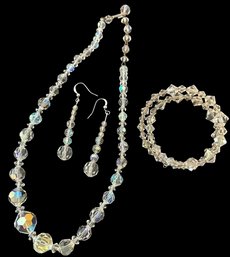 Cut Glass Necklace, Earrings And Bracelet