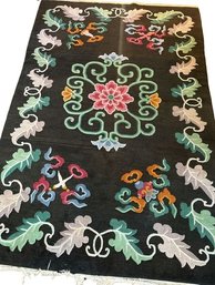 Tibetan Black And Floral Rug, 94x60