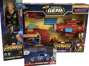 New In Boxes Marvel Avengers, Thor Action Figure, Nerf Gear, Die Cast Avengers Firebird